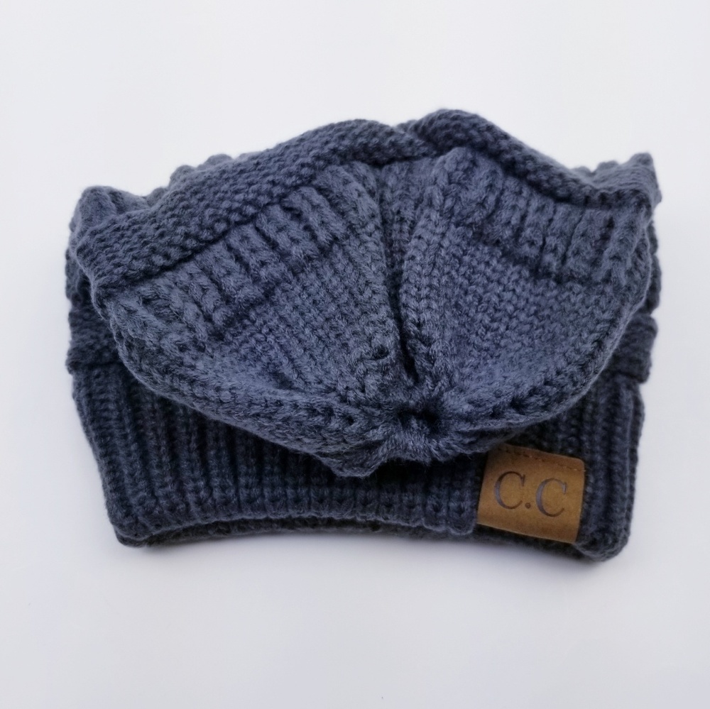 CC Hat Beanie Knit Warm Breathable Stretchy Bun - Picture 4 of 6